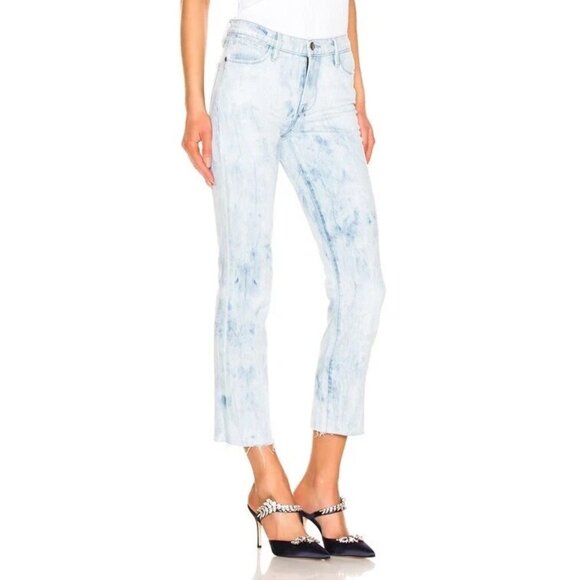 NWT Frame Le High Straight in Cloud Tie Dye Raw Hem Stretch Crop Jeans 24 - Picture 2 of 13